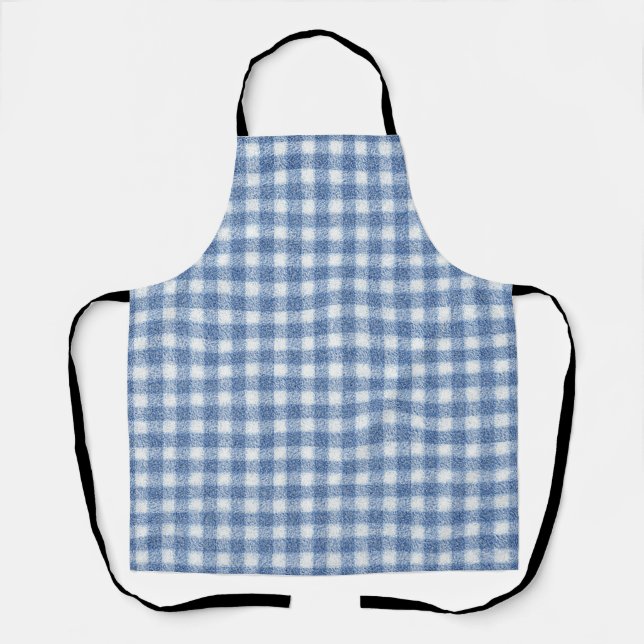 Delantal Clásico Cuadro Gingham Azul y Blanco (Anverso)