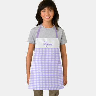 Delantal Clásico Gingham Morado y Blanco Nombre Personali