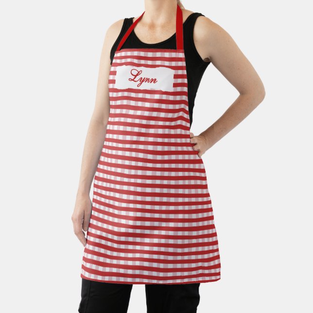 Delantal Clásico Gingham Rojo y Blanco | Nombre Personaliza (in situ)