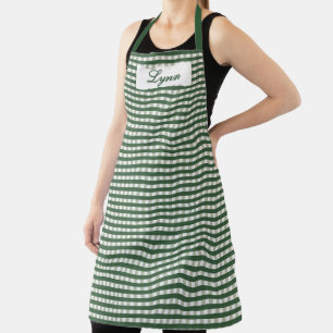 Delantal Clásico Gingham Verde y Blanco Nombre Personalizad
