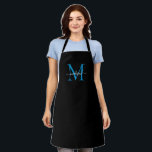Delantal Clásico Monograma azul negro guión femenino<br><div class="desc">Monograma azul azul oscuro del océano brillante negro elegante de escritura femenina</div>