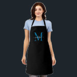 Delantal Clásico Monograma azul negro guión femenino<br><div class="desc">Monograma azul azul oscuro del océano brillante negro elegante de escritura femenina</div>