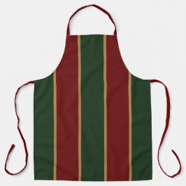 Delantal Clásico Navidad Verde Y Rojo Con Ribete Dorado