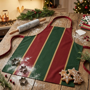 Delantal Clásico Navidad Verde Y Rojo Con Ribete Dorado