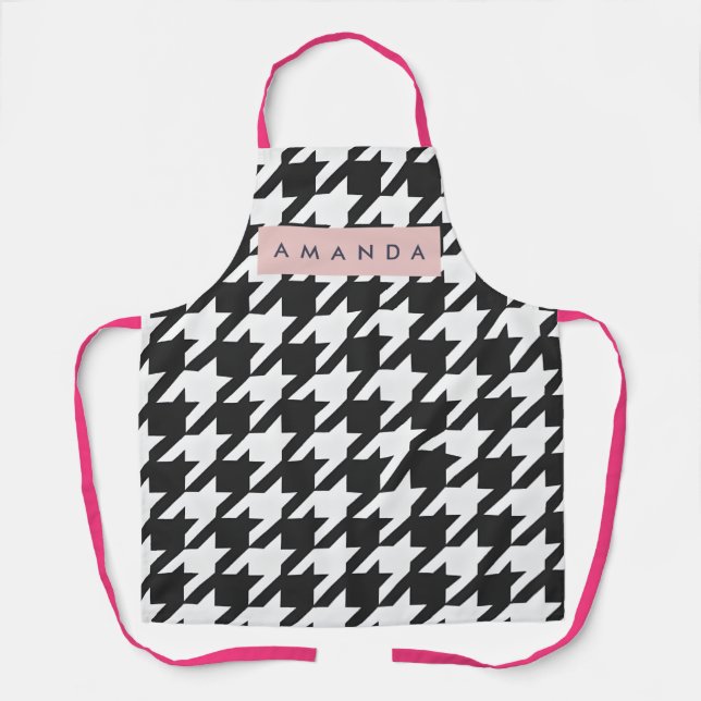 Delantal Clásico Personalizado Houndstooth Negro y Blanco (Anverso)