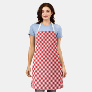 Delantal Clásico Rojo Y Blanco Gingham    Plaid Apron
