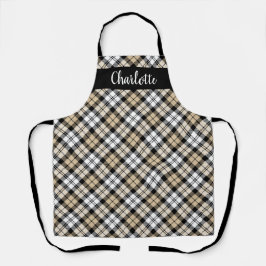 Delantal Clásico Tan Blanco Negro Plaid Monograma