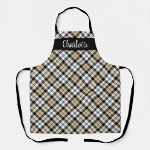 Delantal Clásico Tan Blanco Negro Plaid Monograma