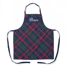 Clásico Tartán de Cuadros Verde y Rojo Navy Monogr