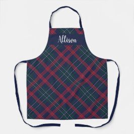 Delantal Clásico Tartán de Cuadros Verde y Rojo Navy Monogr