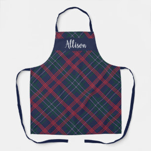 Delantal Clásico Tartán de Cuadros Verde y Rojo Navy Monogr