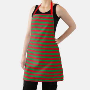 Delantal Clásico Verde Festivo y Rojo Rayado Horizontal