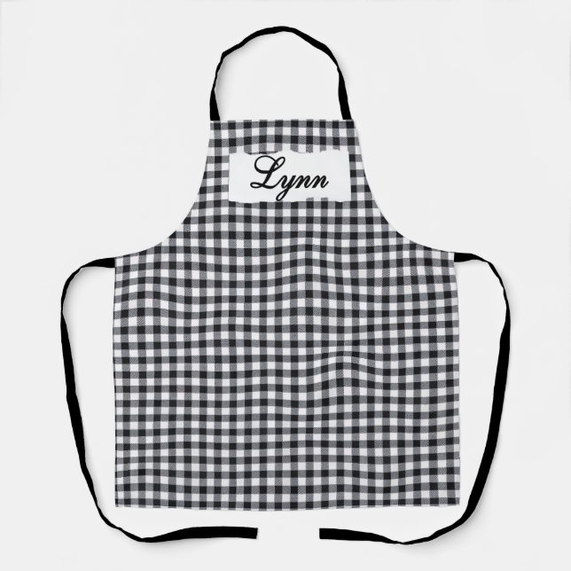 Delantal Classic Black & White Gingham | Personalized Name (Anverso)