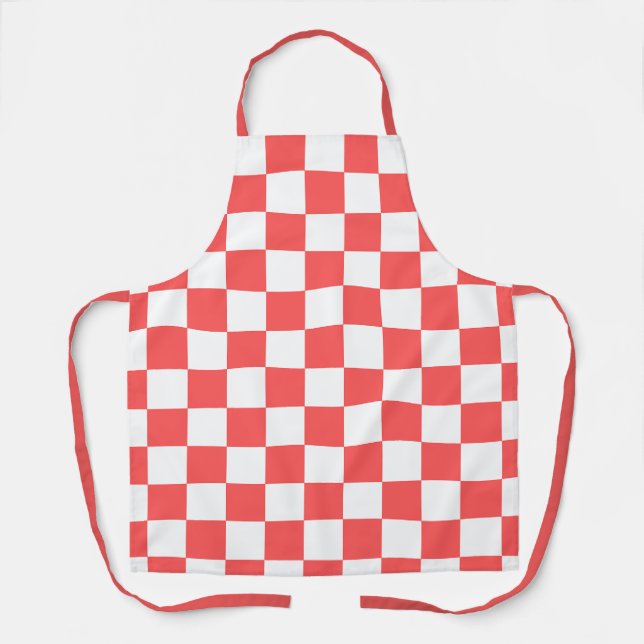 Delantal Classic coral red checkerboard (Anverso)