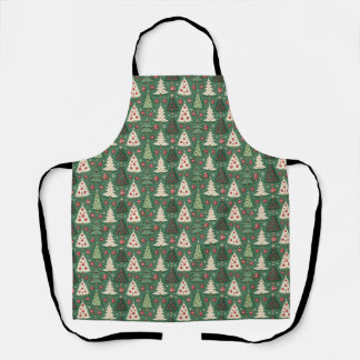 Delantal Classic Green Christmas Tree Pattern Holiday