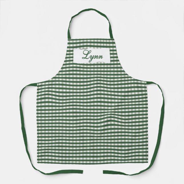 Delantal Classic Green & White Gingham | Personalized Name (Anverso)