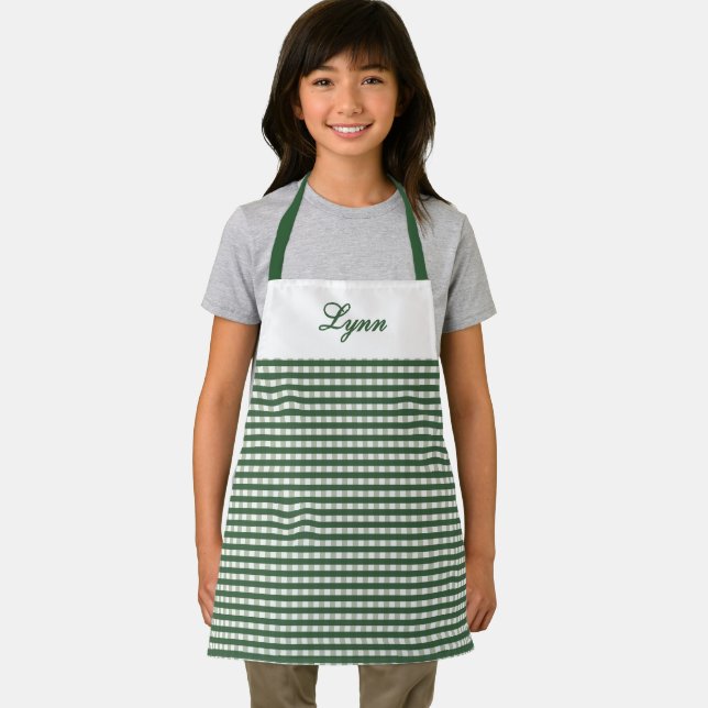 Delantal Classic Green & White Gingham | Personalized Name (in situ)