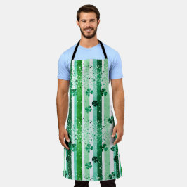 Delantal Classic Green White Vertical Stripes Shamrocks
