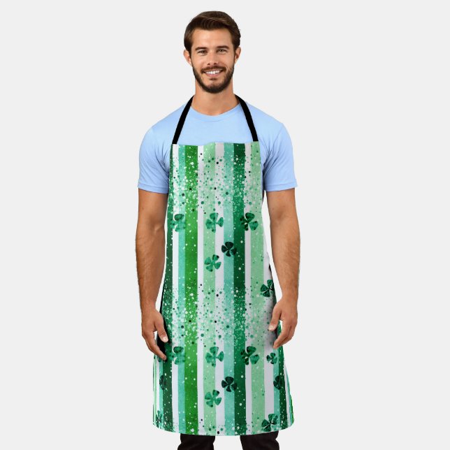 Delantal Classic Green White Vertical Stripes Shamrocks (Gastado)