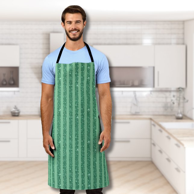 Delantal Classic Jade Green Glitter Style Vertical Stripes (Subido por el creador)