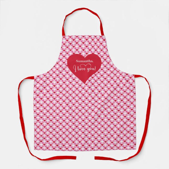 Delantal Classic Pink Hearts Apron Valentine I Love You Gif (Anverso)