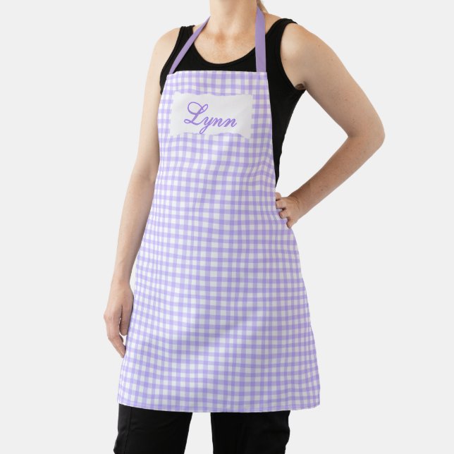 Delantal Classic Purple & White Gingham | Personalized Name (in situ)