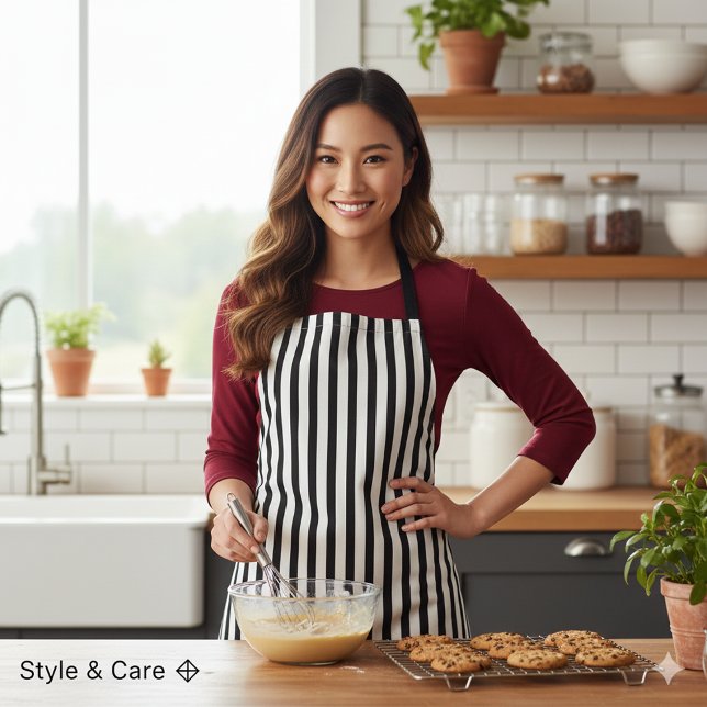 Delantal Classic White Black Stripe Pattern For Daily Cook (Classic White Black Stripe Pattern For Daily Cook Apron)