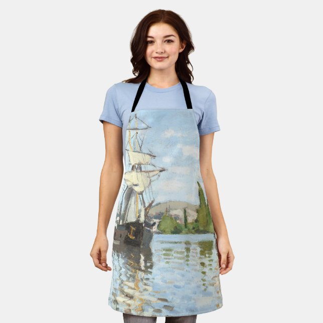 Delantal Claude Monet. Buques montando en el Sena en Ruán (Gastado)