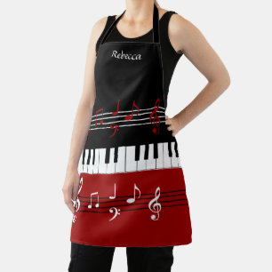 Delantal Claves de piano blanco rojo y negro personalizadas
