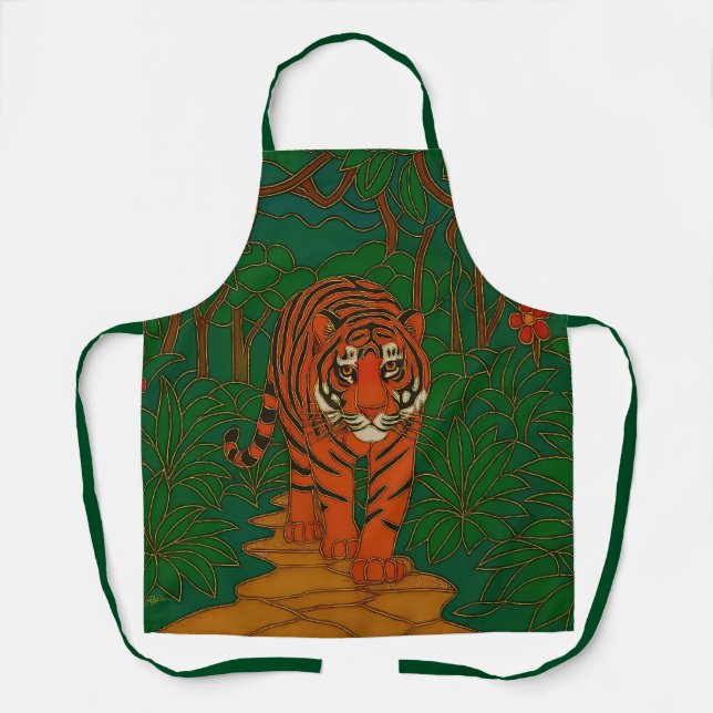 Delantal Cloisonne Art Tiger on the Jungle Path (Anverso)