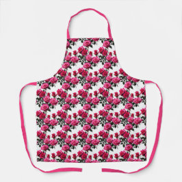 Delantal Clustered Red And Pink Roses On A Stark White 