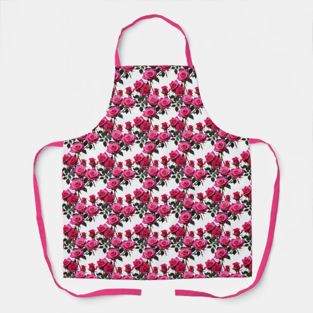 Delantal Clustered Red And Pink Roses On A Stark White  (Anverso)