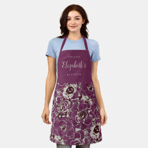 Delantal Cocina abstracta con flores morada personalizada