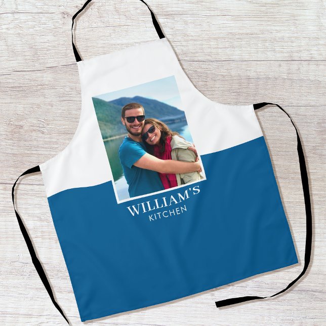 Delantal Cocina Azul Foto Personalizada Moderna (Subido por el creador)