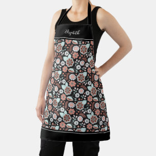 Delantal Cocina Black Floral Pattern