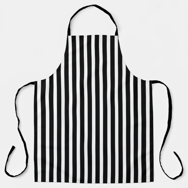 Delantal Cocina clásica a rayas en blanco y negro (Anverso)