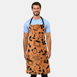 Delantal cocina comedor lindo té libro de café naranja patr