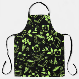 Delantal cocina comedor té lindo café patrón verde