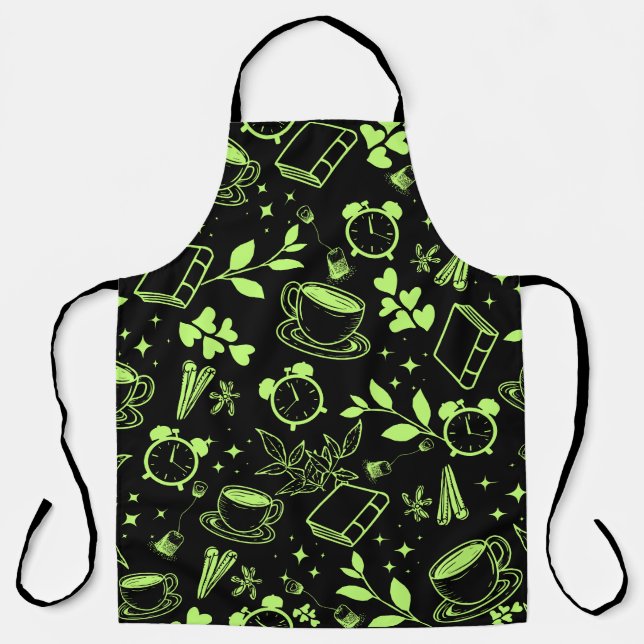 Delantal cocina comedor té lindo café patrón verde (Anverso)