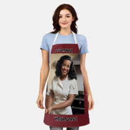 Delantal Cocina con amor Correa negra de Apron rojo oscuro 