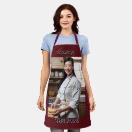 Delantal Cocina con amor Correa roja de Apron roja oscuro p