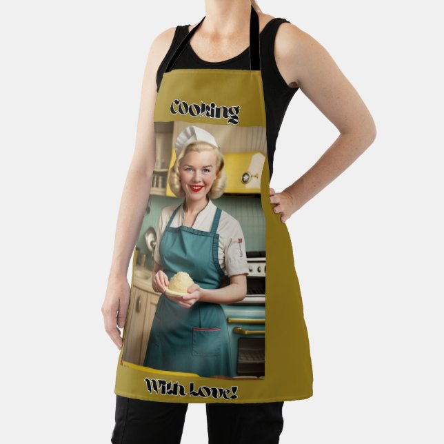 Delantal Cocina con amor Olive Apron Black Straps (in situ)