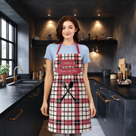Delantal Cocina con Estilo de Camila Cuadros Rojos con Uten