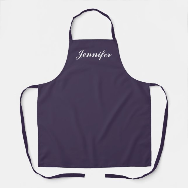 Delantal Cocina con nombre personalizado Purple Script (Anverso)