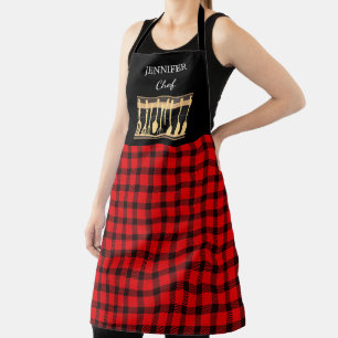 Delantal Cocina con nombres de monograma de búfalo negro ro