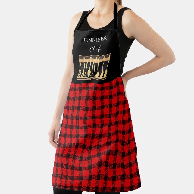 Delantal Cocina con nombres de monograma de búfalo negro ro (in situ)