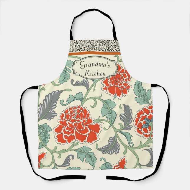 Delantal Cocina de abuela personalizada floral japonesa (Anverso)