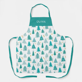 Delantal Cocina de árbol de Navidad verde Verde azulado per