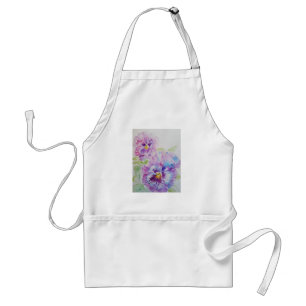 Delantal Cocina de arte floral con flores moradas pansy