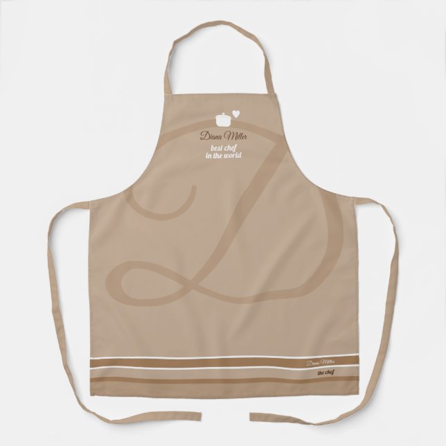 Delantal Cocina de chef taupe con su nombre de patrón (Anverso)